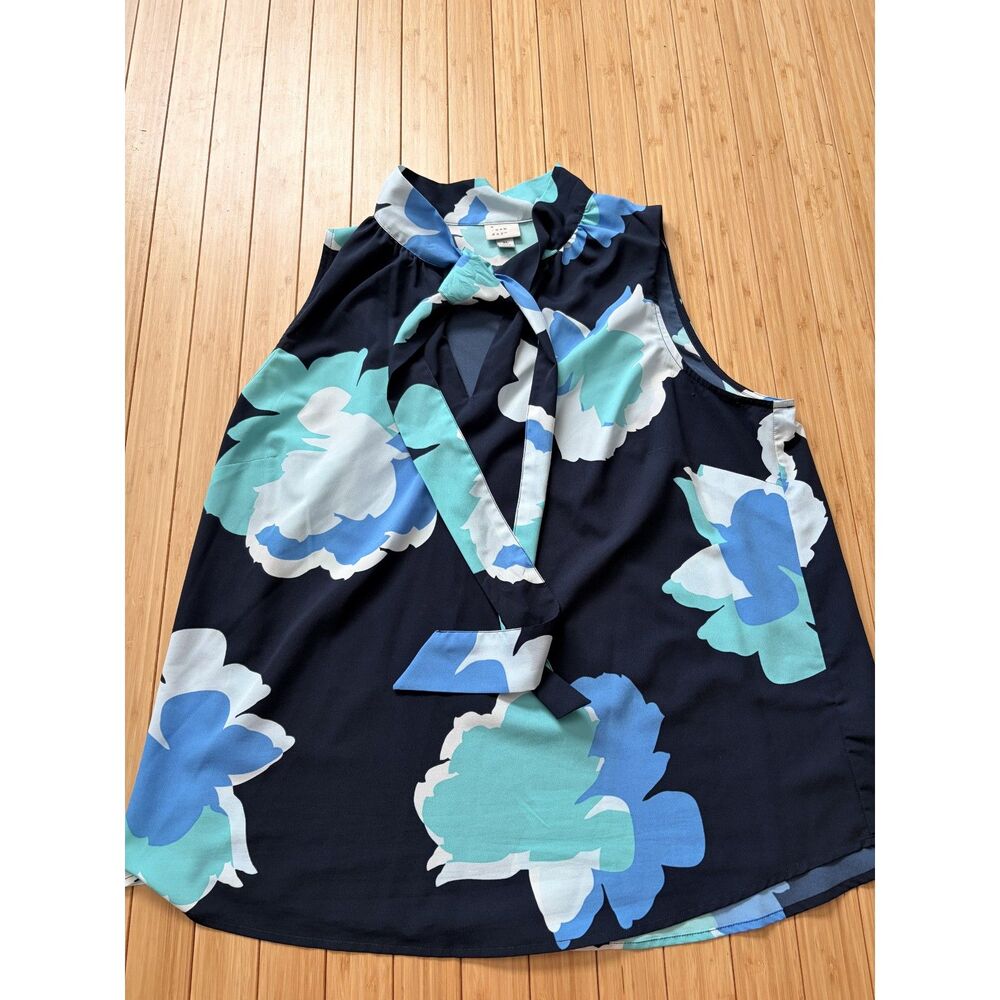 A New Day Women's XL Floral Print Sleeveless Neck Tie Top